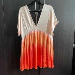 Free People Peach/Orange Silky Rayon Ombré Smock Dress - M
